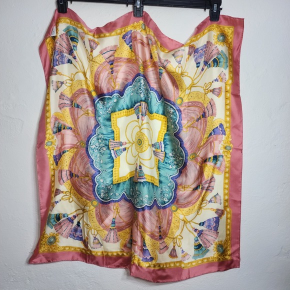 Smithsonian Institution Scarf‎ Silk Square Pink Gold 1992 Reproduction Japan